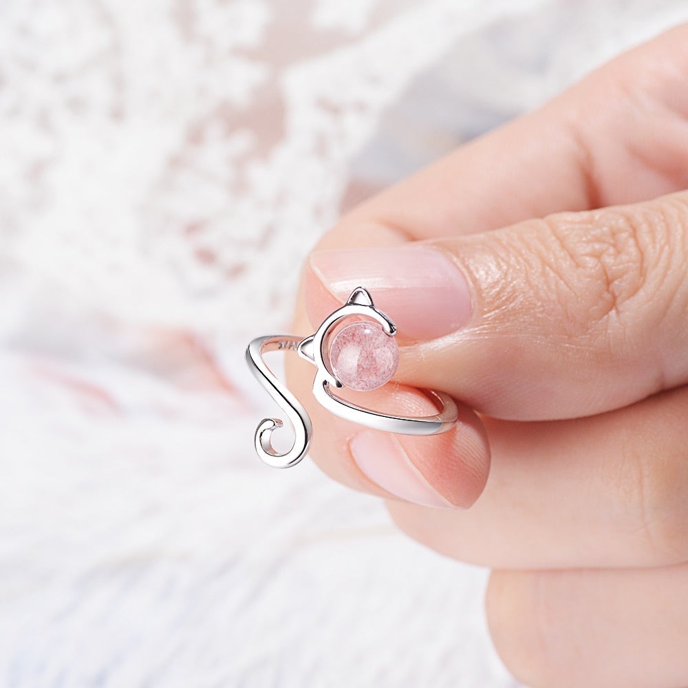 Bague Chaton Rose en Argent Sterling 925 et Agate