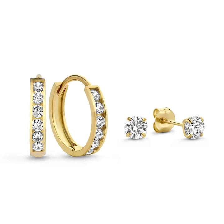 Ensemble de Boucles d'Oreilles en Pierre Dara Brillane | Or Blanc