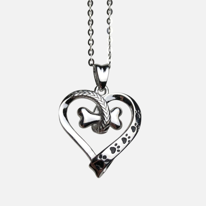 Collier Pattes de Chien et Cœur en Acier Inoxydable