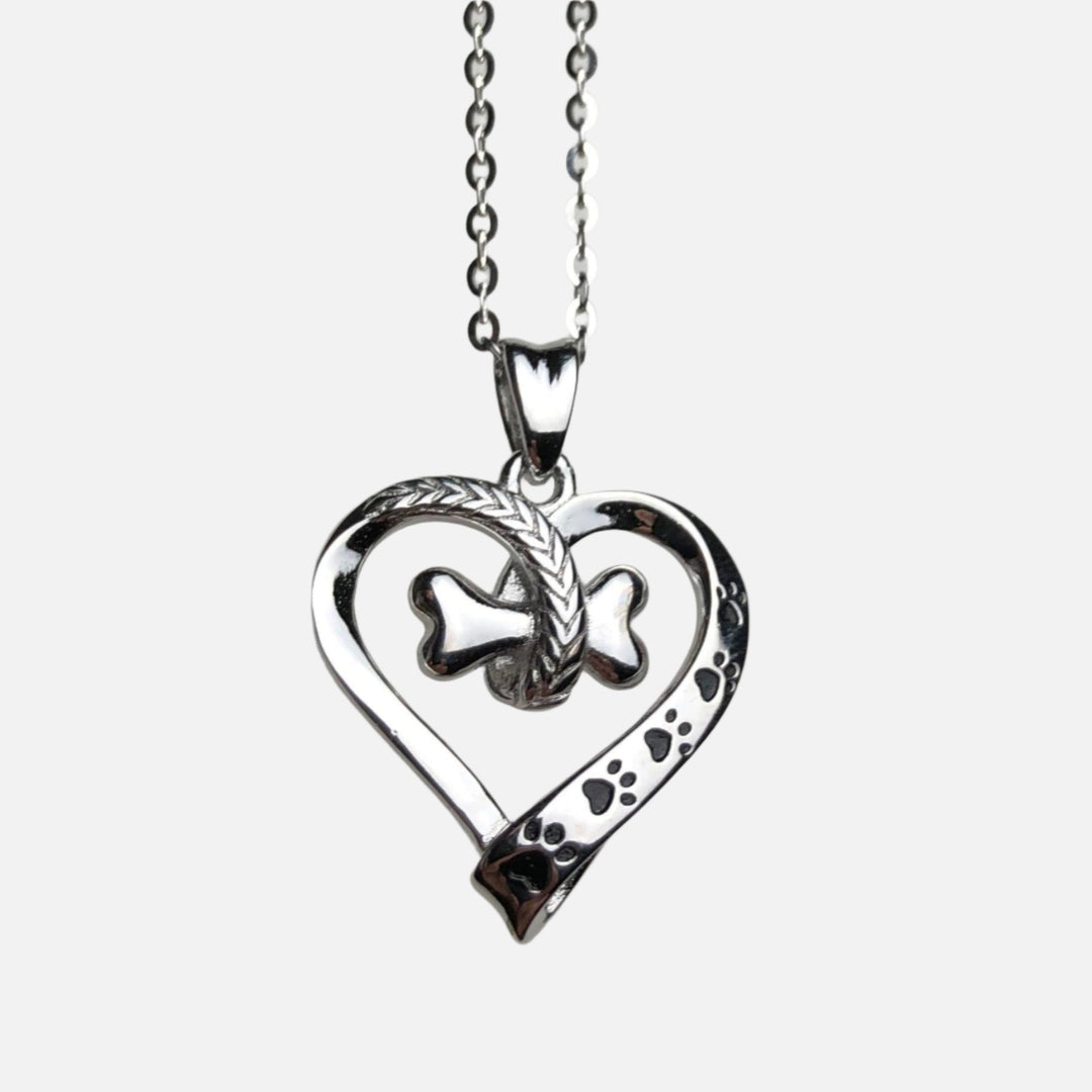 Collier en acier inoxydable avec patte de chien et cœur