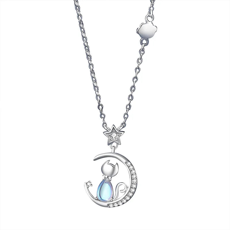 Collier en argent sterling avec lune de chat
