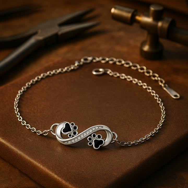 Pendentif Symbole Infini Bracelet Patte de Chien avec Zirconia