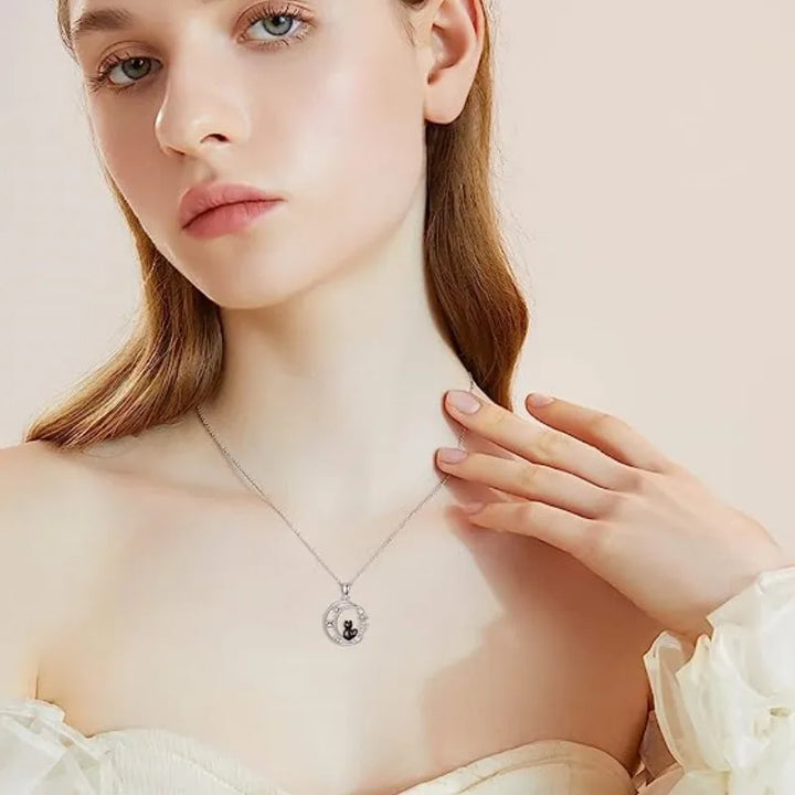 Pendentif en cristal de lune chat noir