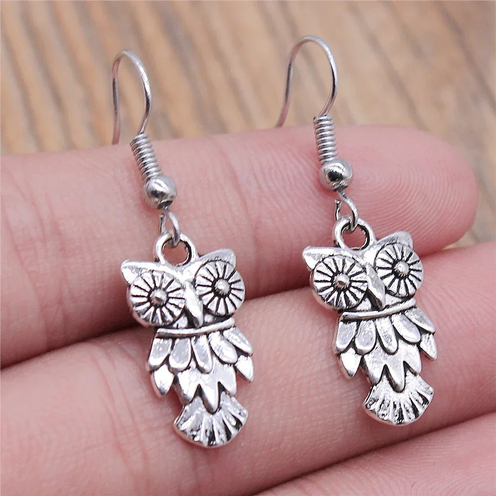Boucles d'oreilles pendantes bohémiennes vintage avec hibou