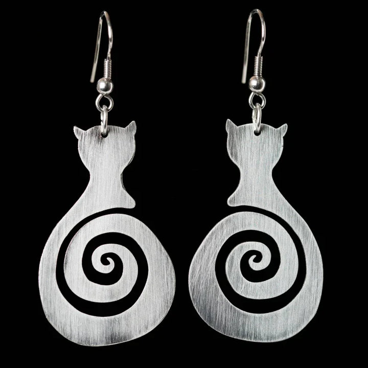 Boucles d'oreilles en spirale vintage avec chat