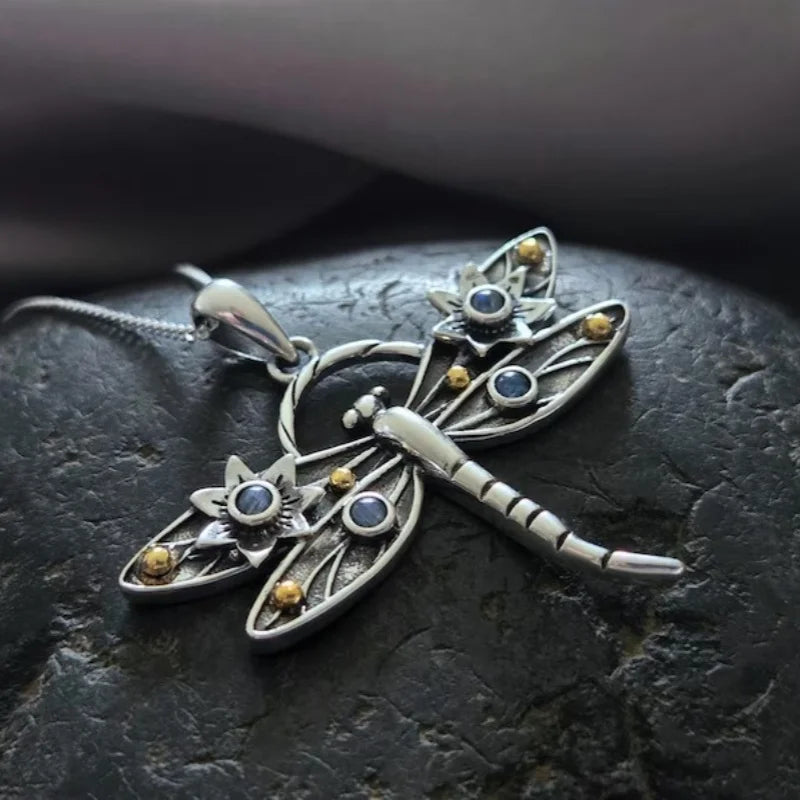 Collier Pendentif en Cristal Libellule Vintage