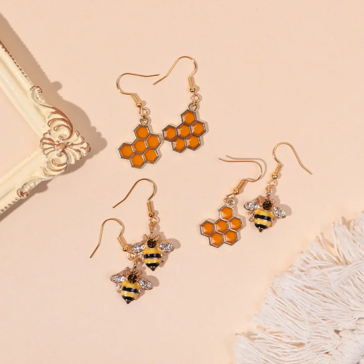Boucles d'oreilles en cristal Abeille dorée et Rayon de miel