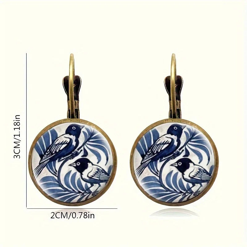 Boucles d'oreilles en verre sous cloche Vintage Blue Magpie