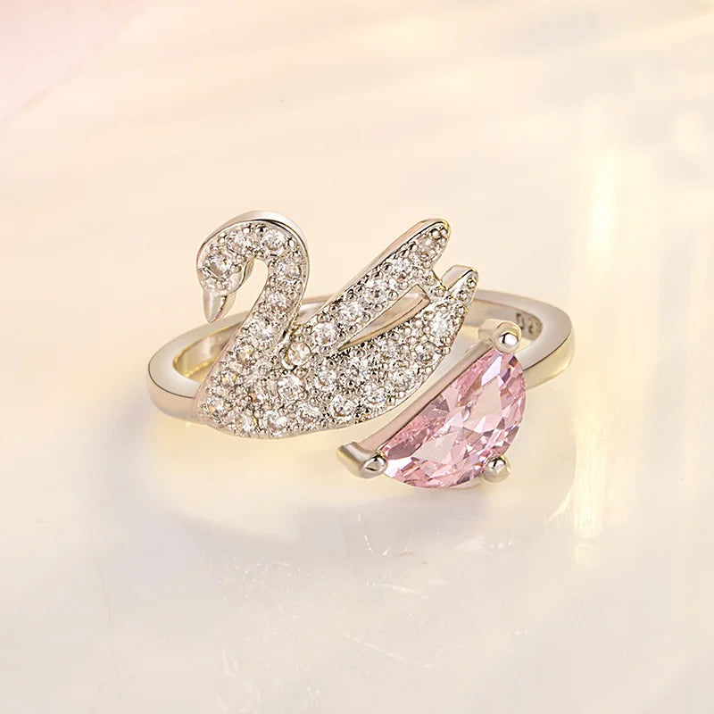 Bague en Cristal de Cygne - Ajustable en Or Rose