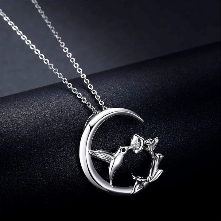 Collier Pendentif Vintage en Argent Oiseau de Lune