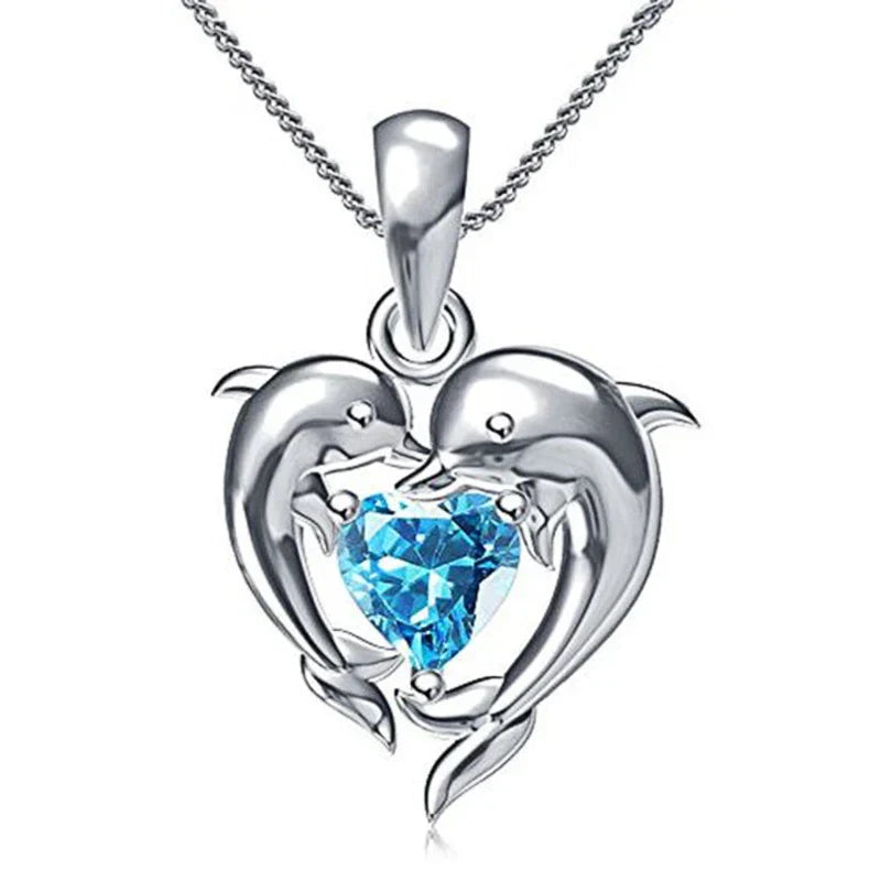 Collier en Cœur Bleu Amour Dauphin