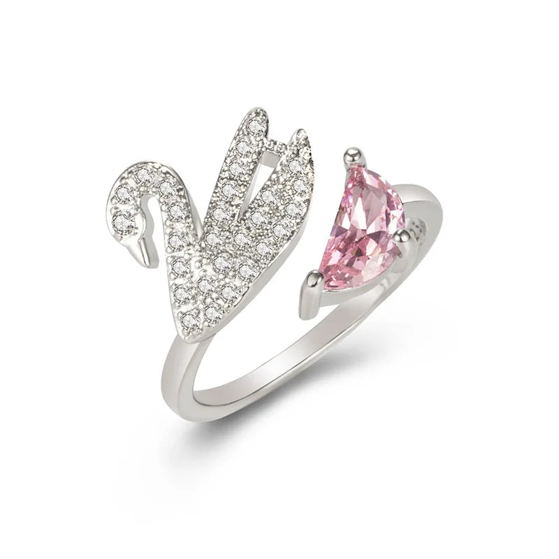 Bague en Cristal de Cygne - Ajustable en Or Rose