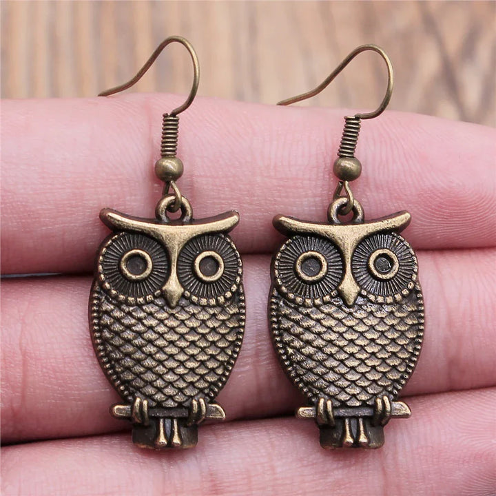 Boucles d'oreilles pendantes bohémiennes vintage avec hibou