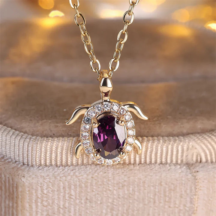 Pendentif en Cristal Violet en Forme de Tortue