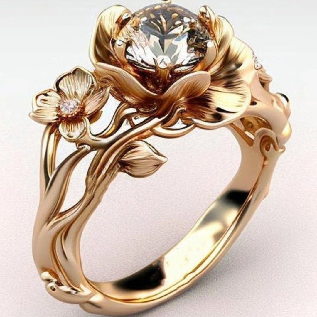Bague Fleur en Or avec Cristal Blanc Exotique
