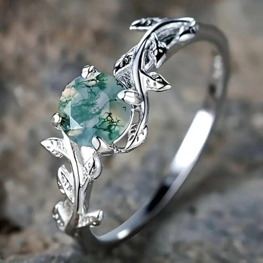 Bague Vintage en Pierre Verte Argentée