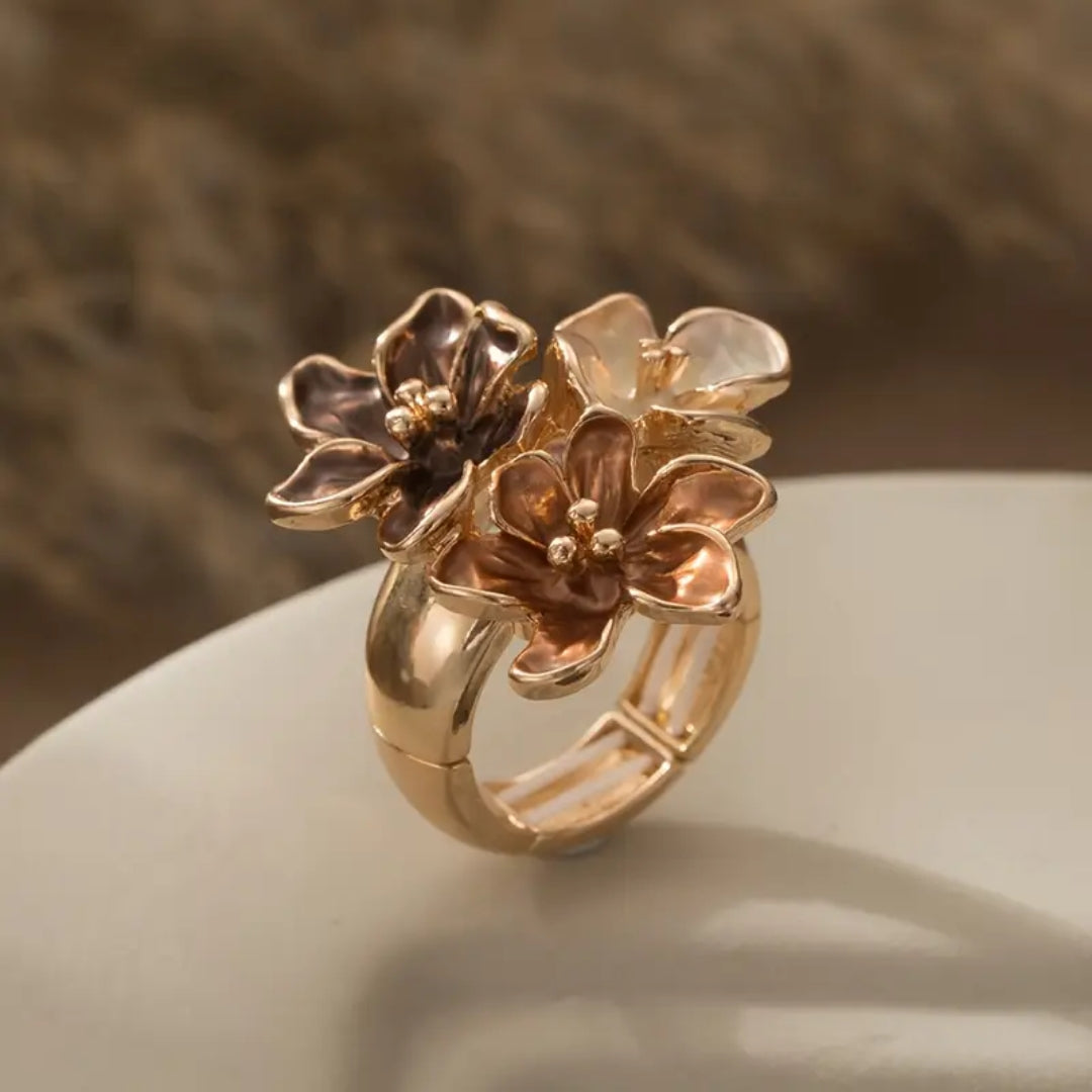 Bague à Fleurs Superposées Marron