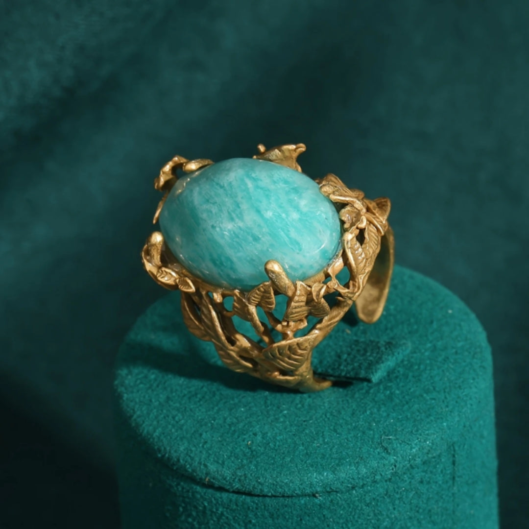 Bague en Pierre Naturelle Bleue avec Dorure