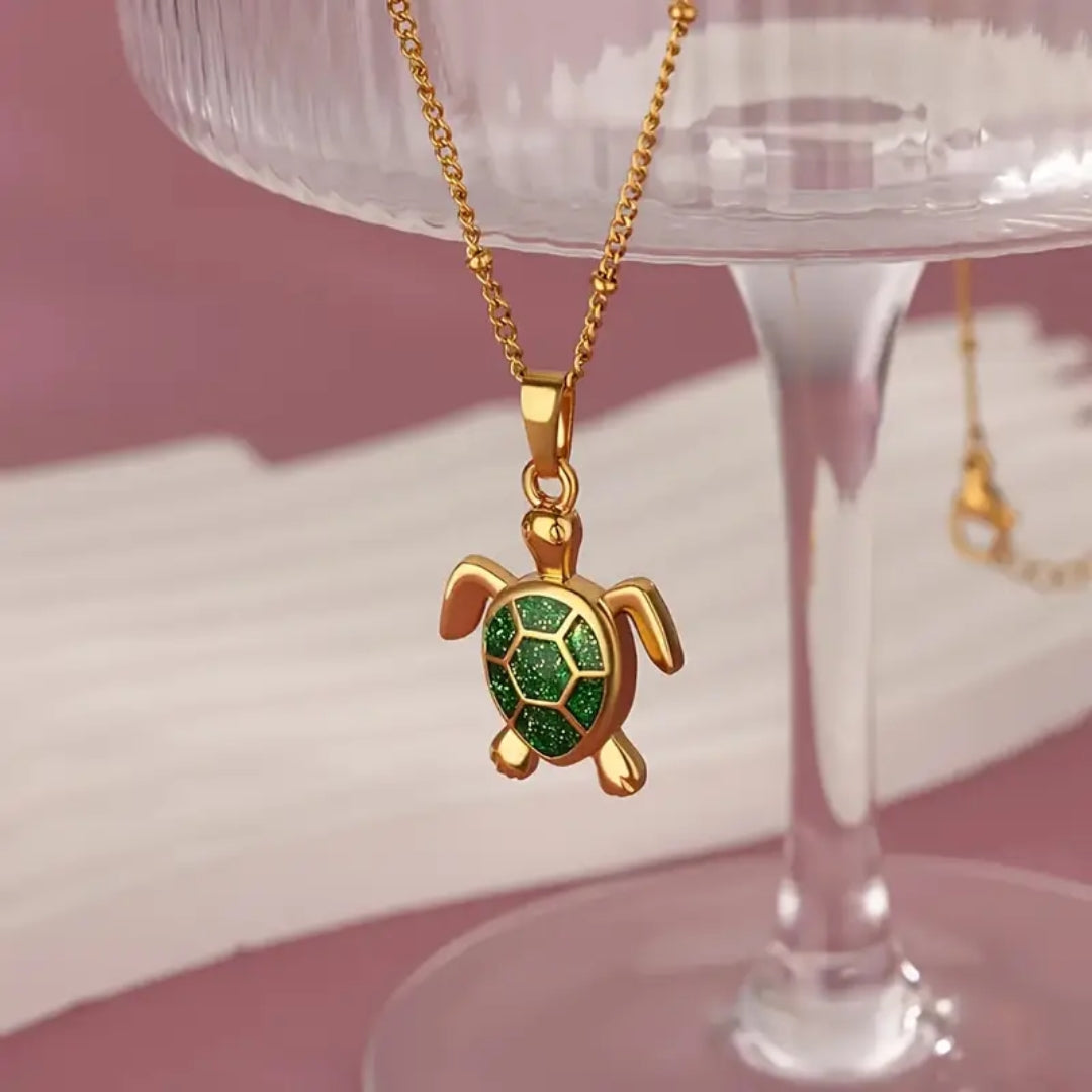 Collier en Or avec Tortue Verte Brillante