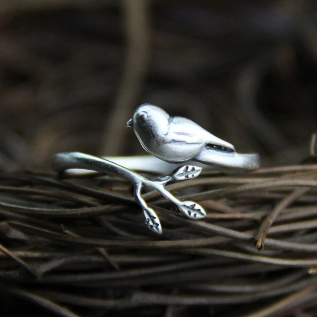 Bague en Argent Ajustable en Forme d'Oiseau