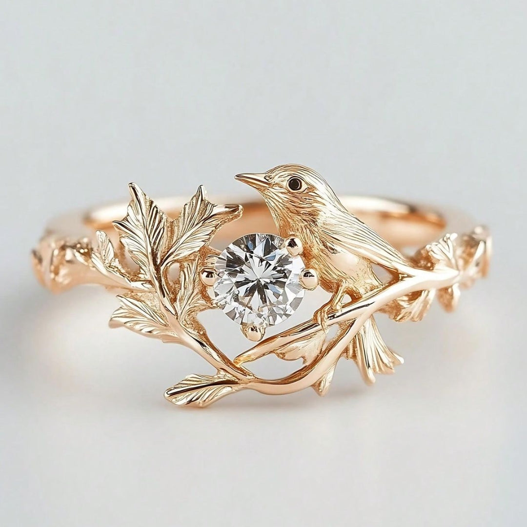 Bague Colibri Branche Dorée