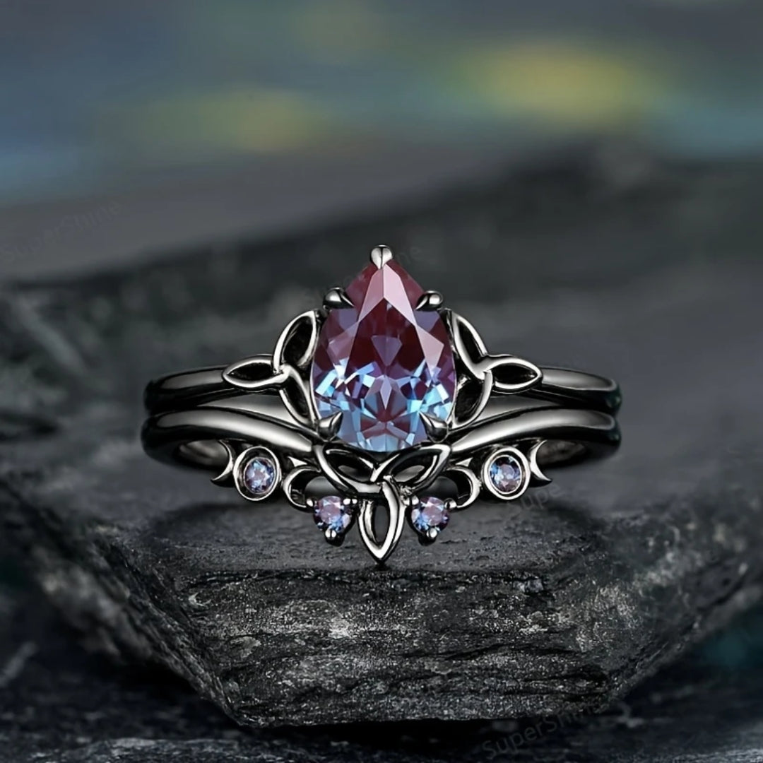 Bague superposée en pierre violette