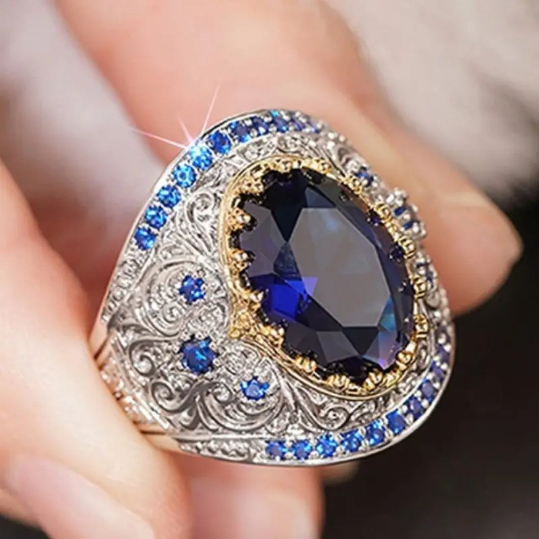 Bague Argentée Arrondie Cristalline Bleue