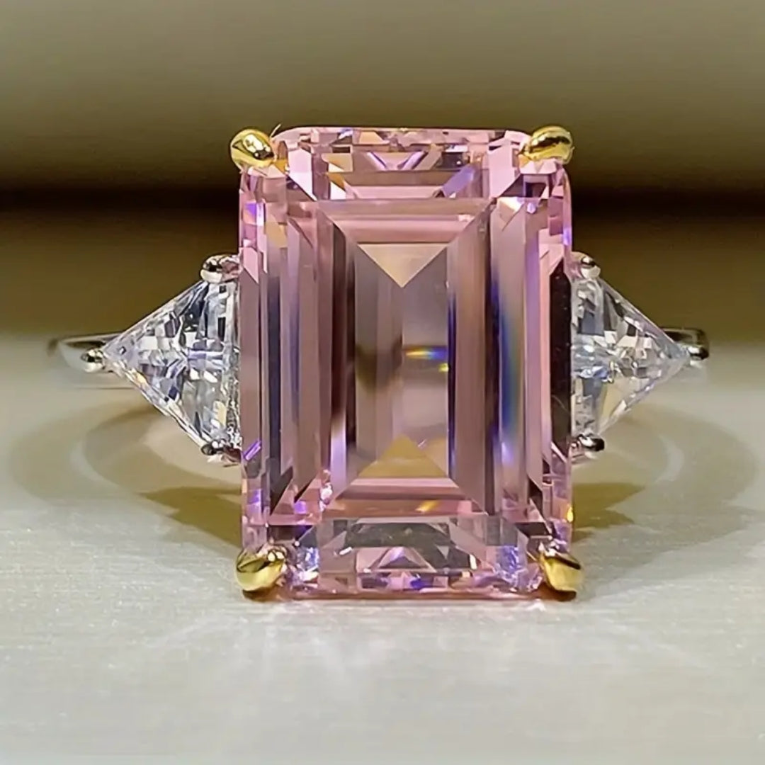 Bague en Argent avec Verre Cubique Rose