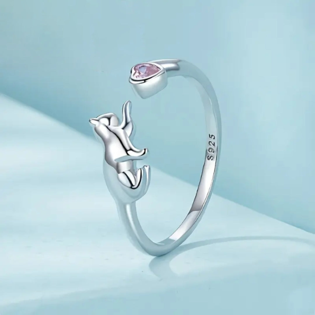 Bague Kitten Coeur Rose Ajustable