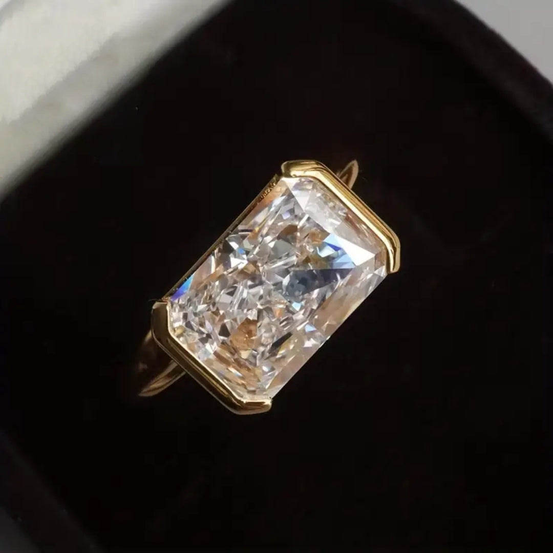 Bague en Verre Rectangulaire Dorée