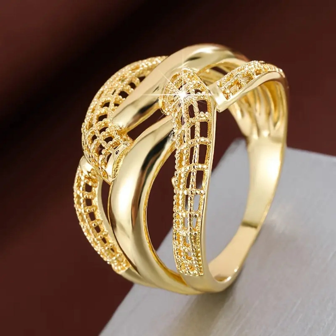 Bague en Maille Dorée Ondulée