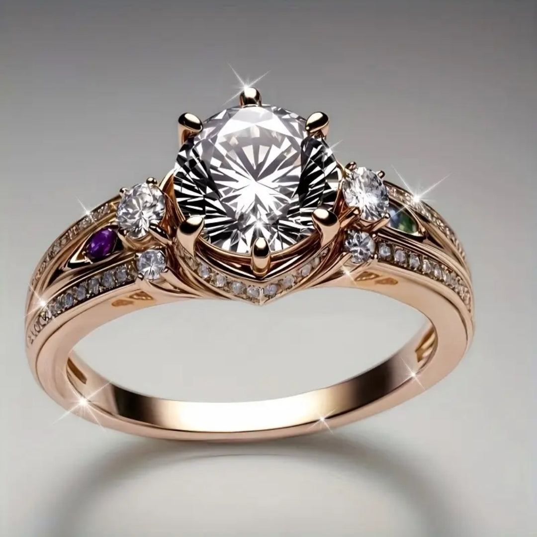 Bague Dorée en Zirconium Blanc Éclatant