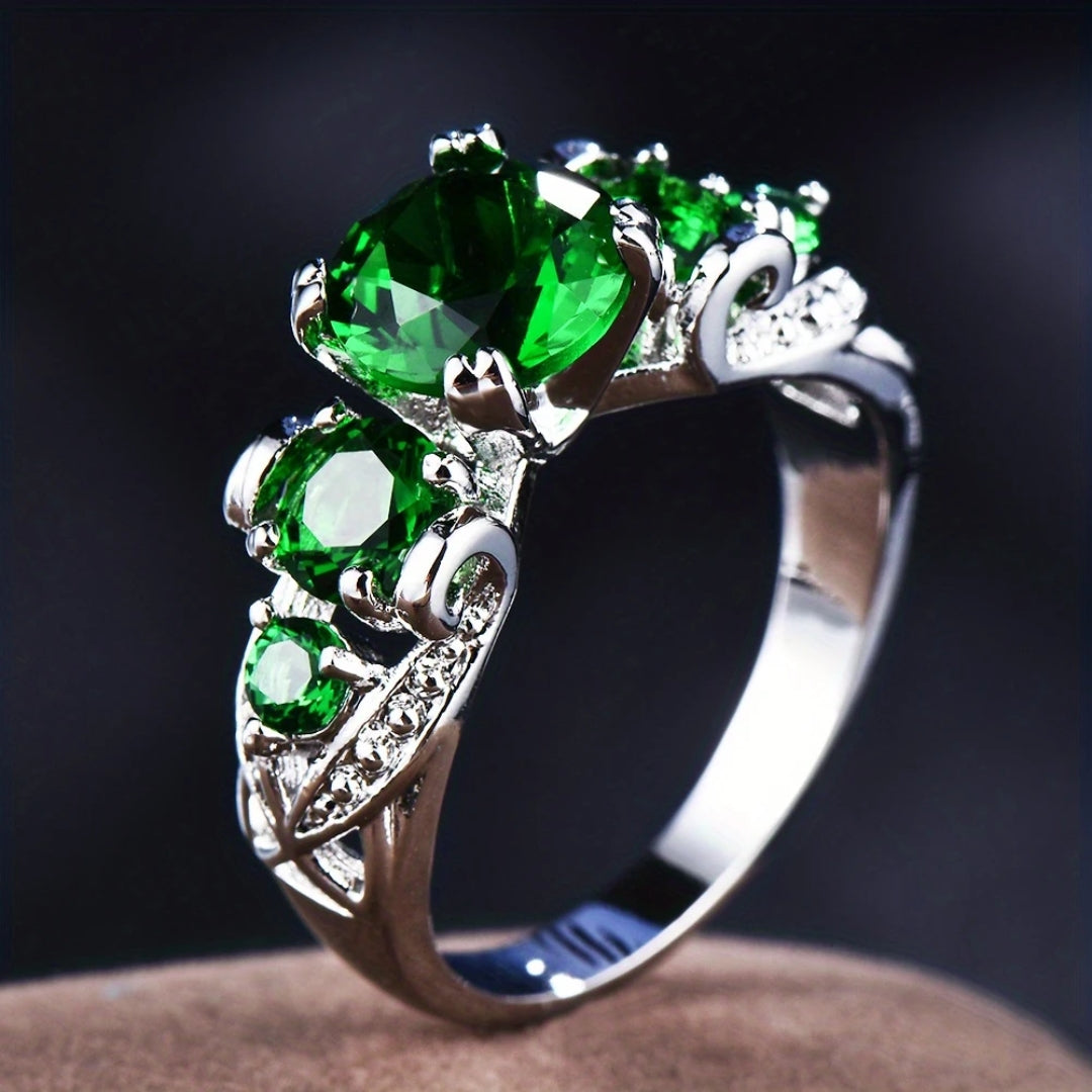 Bague Argentée Verte Brillante