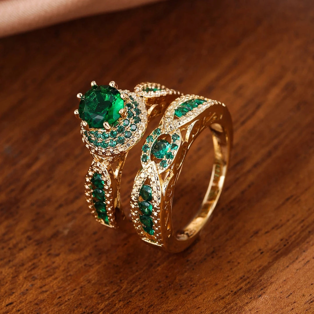 Ensemble de Bagues en Zirconia Verte Dorée