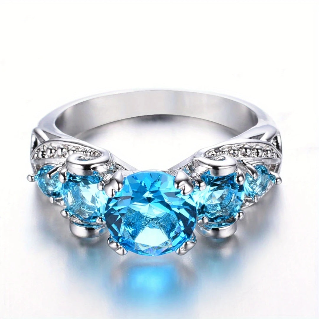 Bague en cristal ovale bleu argenté