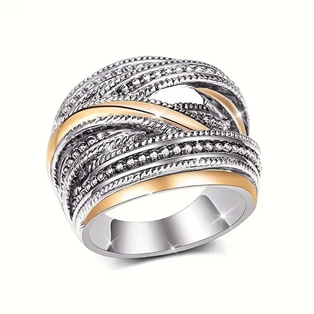 Bague en perles superposées en or et argent