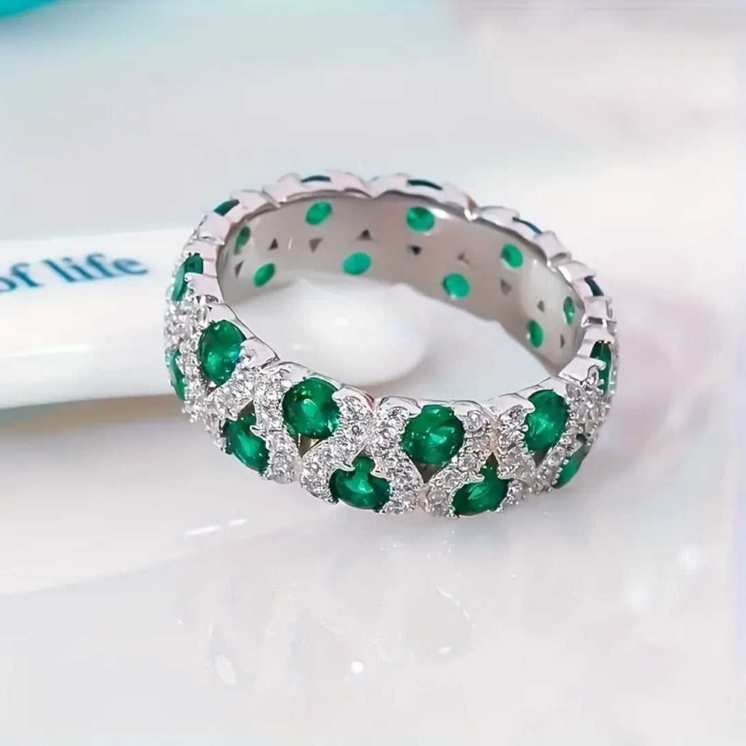 Bague en Argent Émeraude Couronnée