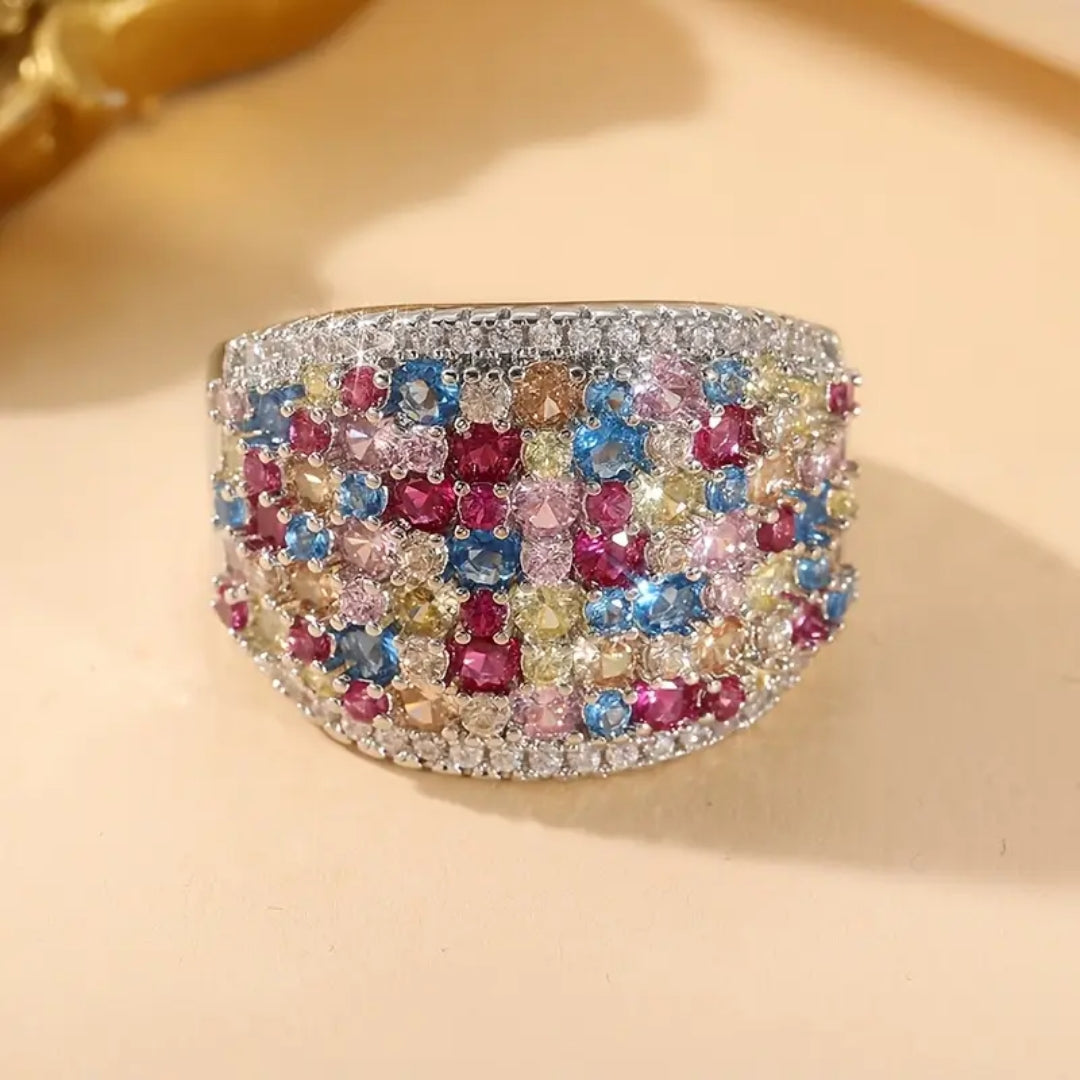 Bague Cristalline Incrustée Colorée