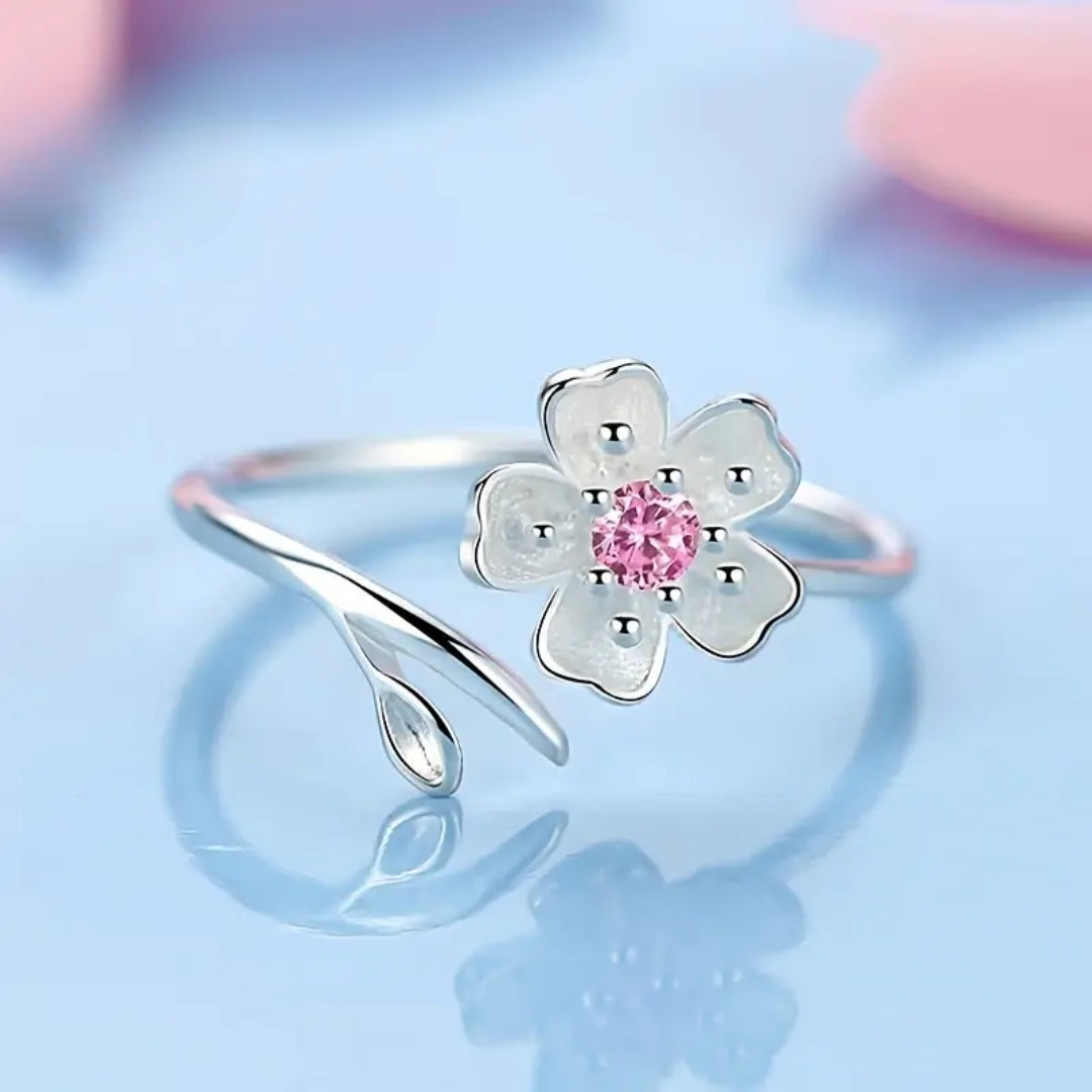 Bague en Zirconia Rose Fleur Blanche