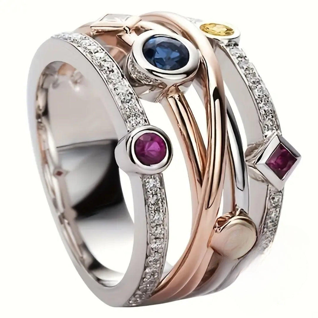 Bague en Argent avec Pierres Cristallines Colorées
