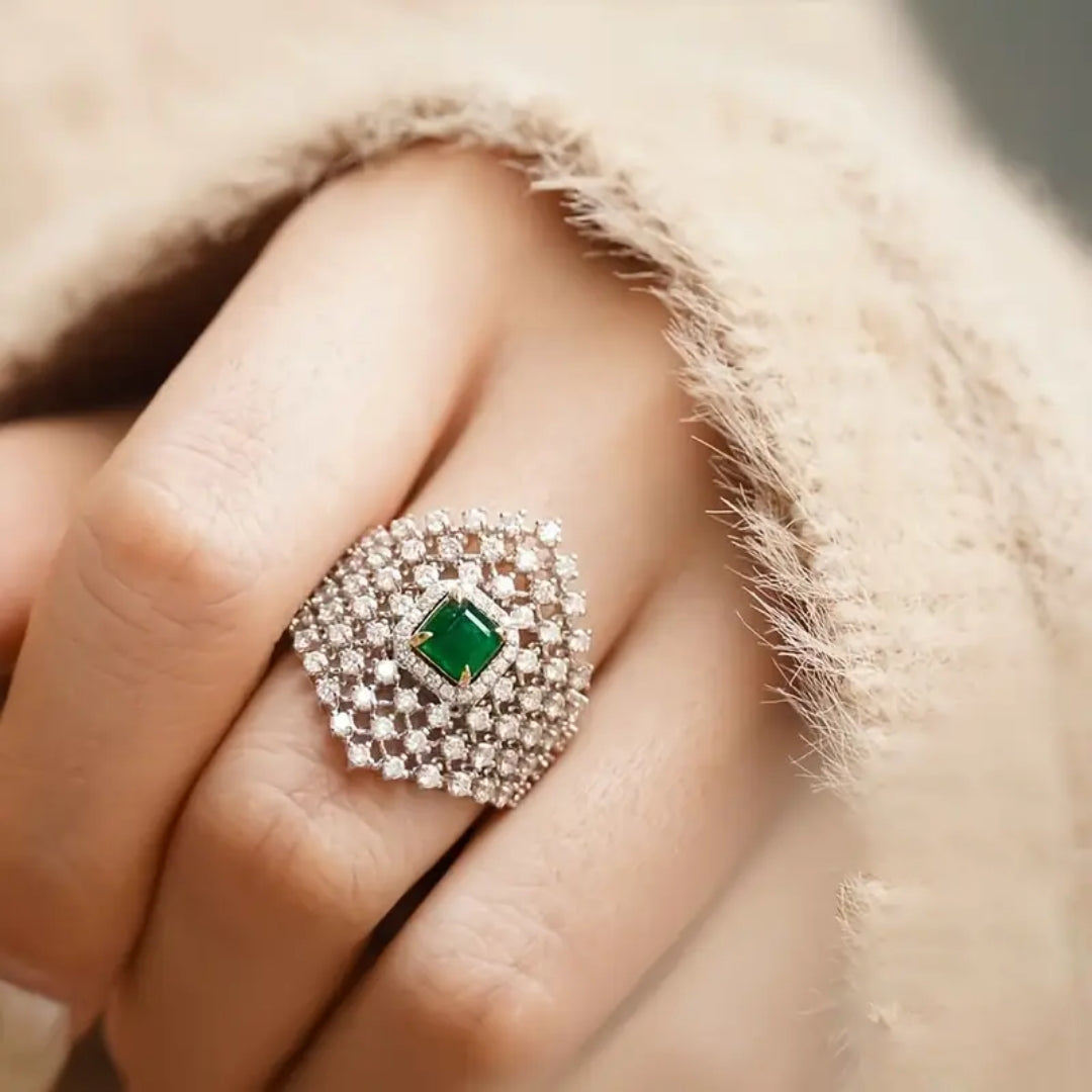 Bague en Cristal de Zirconium Vert en Maille
