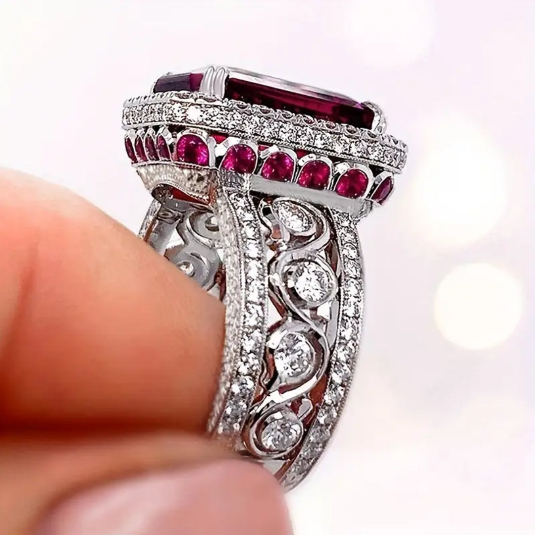 Bague en Zirconium Rouge Élégante