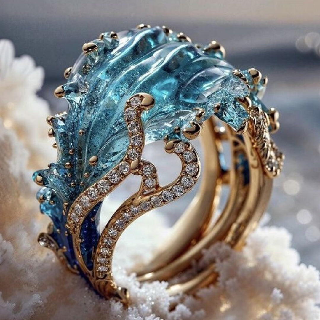 Bague en Or Vague Océanique Exotique