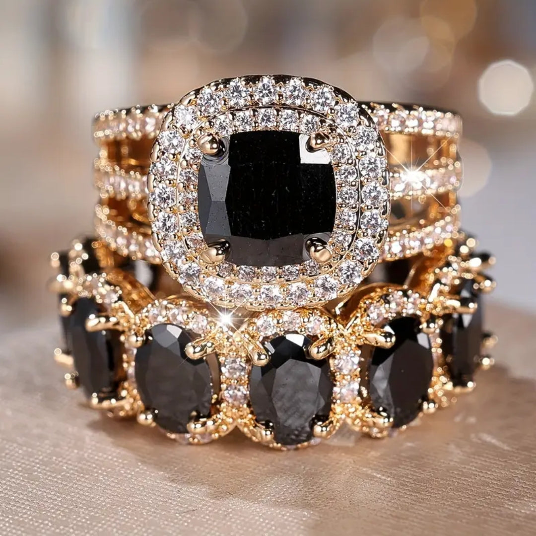 Ensemble de Bagues en Zirconium Noir et Or