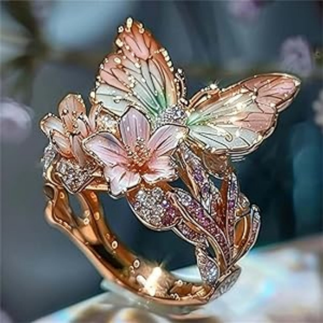 Bague Rose Papillon Lumineux