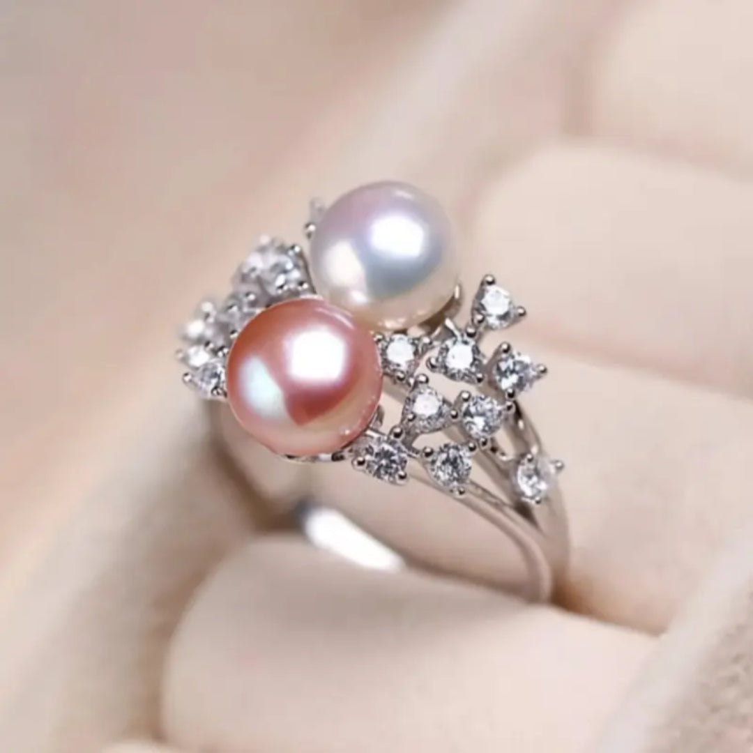 Bague en Argent avec Perles Roses et Blanches