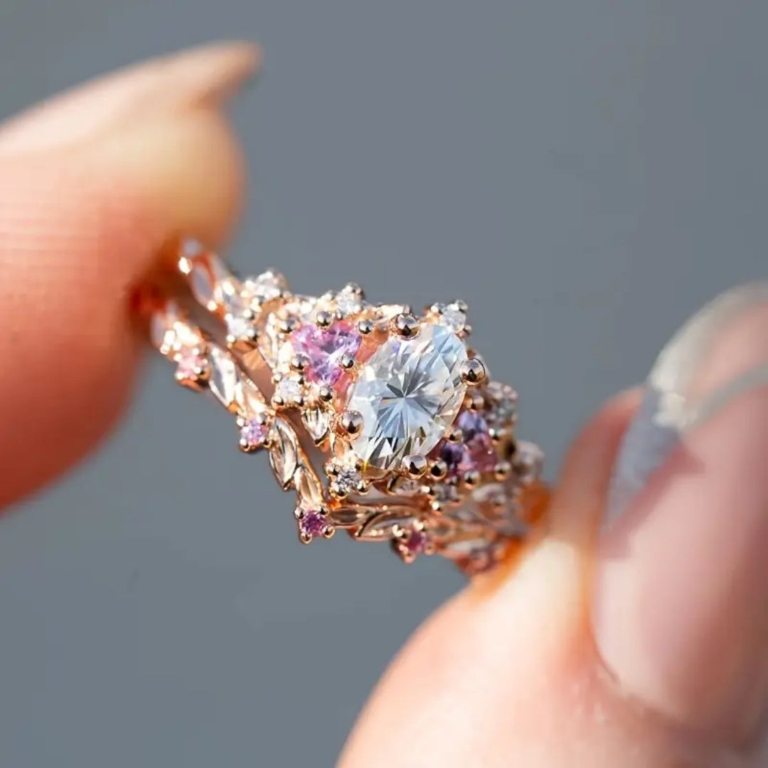 Bague Élegante Ovale Rose Blanche