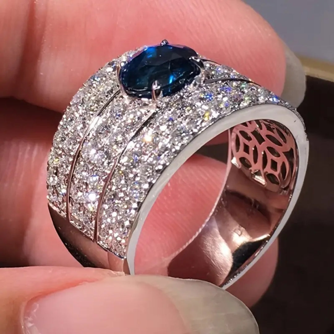 Bague en Argent avec Saphir Bleu Incrusté