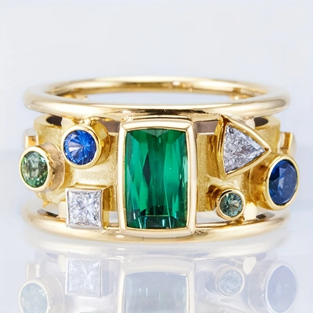 Bague en Or avec Crystals Colorés Incrustés