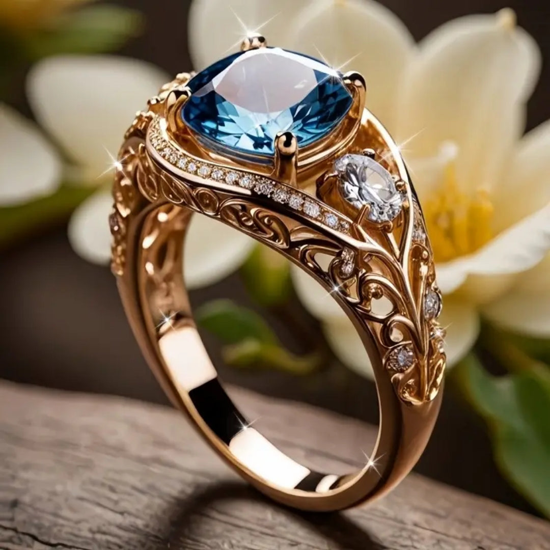Bague en Or Creux Bleu Clair Exotique